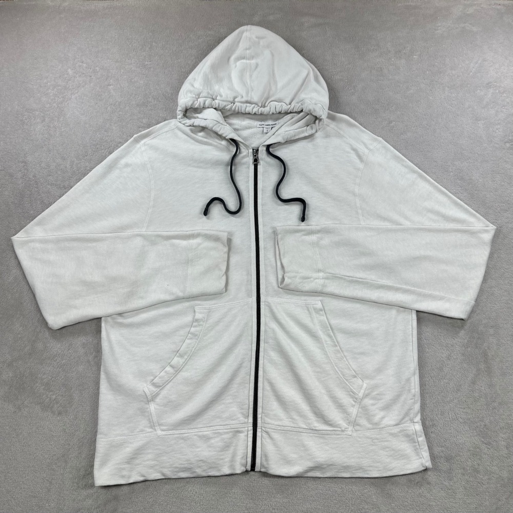 James Perse Hoodie Mens Size 4 XL White Full Zip Palm Beach Graphic Slub Cotton